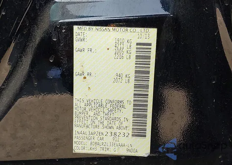 2014 Nissan Altima 2.5 S z USA, uszkodzony, nr VIN 1N4AL3AP2EN238232